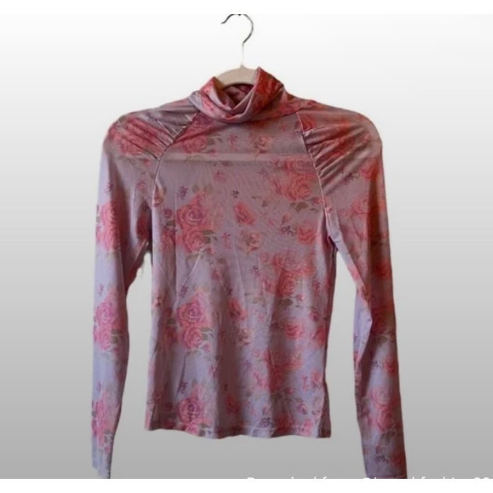 NWOT Intimately by Free People Rose Pink Floral Sheer Turtleneck Top